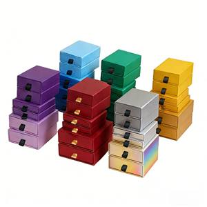 Boîte à bijoux rigide en papier kraft recyclable personnalisable avec doublure en éponge, revêtement UV, finition brillante/mate, forme tiroir pour collier - Product Image 1