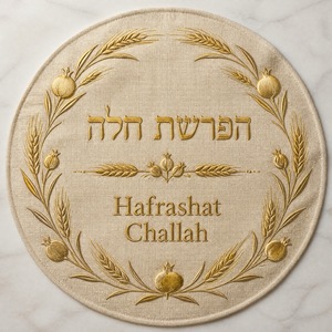 Copertura per ciotola Challah in lino, elastica, con ricamo ebraico dorato, per Shabbat ebraico, regalo per la cottura, all'ingrosso, YARMULK Yarmulk-C - Product Image 2