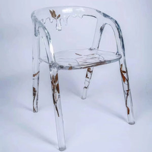 Chaise en résine d'art, feuilles séchées, acrylique transparent, mobilier de luxe, hall d'hôtel - Product Image 1