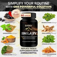 Capsules de Shilajit et Ashwagandha de l'Himalaya Bioby 10-en-1 à force maximale, marque privée OEM, pour stimuler l'énergie et soutenir le système immunitaire, 60 capsules