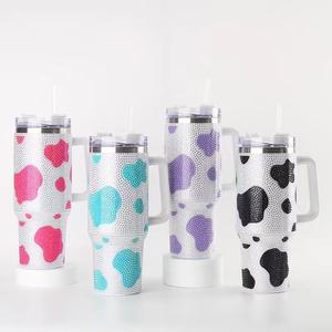 40oz Cross-Border Diamond Insulated Double Wall Stainless Steel Tumbler Print Straw Lid Customizable Logo Portable Thermos - Product Image 3