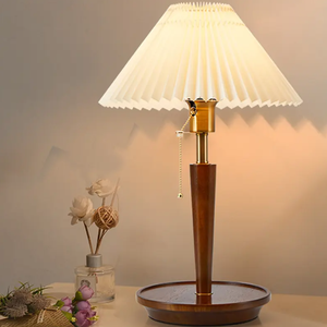 American Retro Fabric Light Study Hotel Living Room Bedroom Bedside Wood Table <b>Lamp</b> with <b>Wireless</b> Charger - Product Image 3