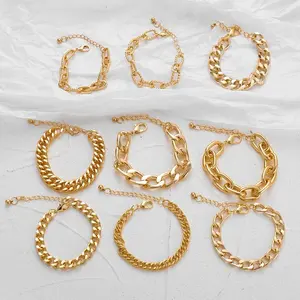 Оптовая продажа, роскошный золотистый кубинский браслет-цепочка, позолоченный, в стиле панк, крупные, очаровательные браслеты для женщин