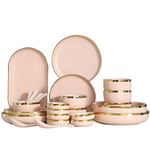 Offre Spéciale – Vaisselle de Luxe Écologique en Porcelaine Rose et Céramique Dorée – Assiettes Minimalistes Personnalisables pour la Maison, Sûres pour les Aliments – Vente en Gros - Product Image 2