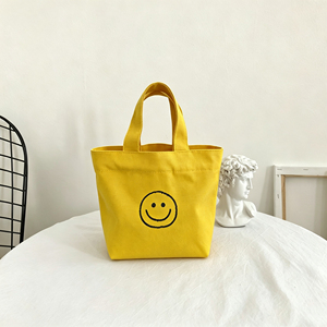 Sac fourre-tout en toile mini personnalisé avec motif souriant pour le shopping et les repas – Vente en gros - Product Image 1