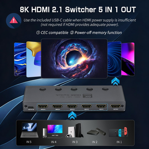 Conmutador <span class=keywords><strong>HDMI</strong></span> 8K de 5 Puertos SYONG con IP, 5 Entradas y 1 Salida, Conmutación Automática, Compatible con 8K60Hz 4K120Hz HDR10+ HDCP 2.3 48Gbps <span class=keywords><strong>HDMI</strong></span> <span class=keywords><strong>2.1</strong></span> Splitter - Product Image 5