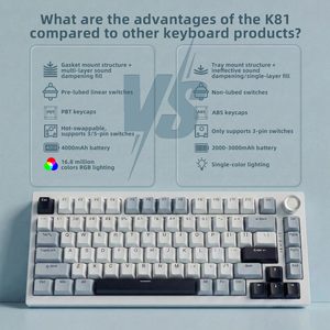 Wireless Mechanical Keyboard with <strong>Knob</strong> Backlit Side Printed PBT Keycaps 2.4GHz USB-C BT5.0 Mechanical Gaming Keyboards - Product Image 2