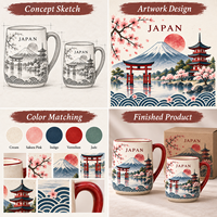 Mug en céramique souvenir du Japon avec motif du mont Fuji et des fleurs de cerisier, tasse à boisson en céramique représentant des monuments japonais, vente en gros