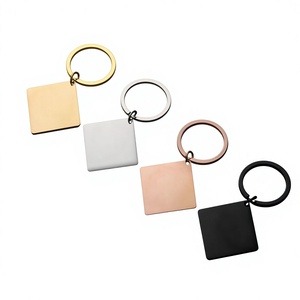 Porte-clés vierges vintage en gros, en acier inoxydable poli miroir, forme carrée, personnalisables avec logo gravé au laser - Product Image 1