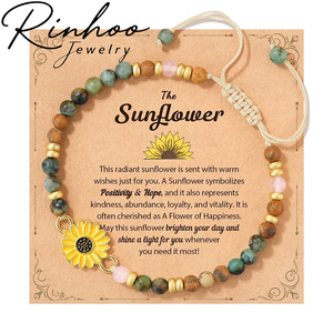 Pulsera Ajustable Unisex <span class=keywords><strong>de</strong></span> Piedra Natural Turquesa <span class=keywords><strong>de</strong></span> 4mm con Cuentas <span class=keywords><strong>de</strong></span> Corazón Dorado, Ojo Turco, Pino y Girasol Hechas a Mano - Product Image 1