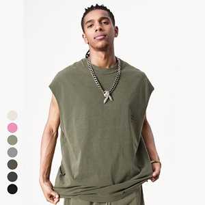 100% algodón recortado Streetwear Tank 2025 verano Unisex desgastado sin mangas Top - Product Image 2