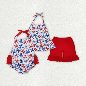 Ropa de verano para niños pequeños con estampado de lazos y estrellas del Día de la Independencia para niñas pequeñas - Product Image 4