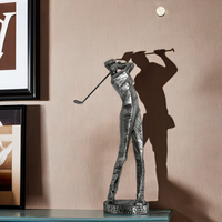 Rétro Figure Statue Décoration De Bureau Résine Décor À La Maison Artisanat Argent Noir Sport Golfeur De Table Sculpture Décorative