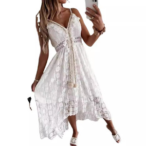 ชุดเดรสลูกไม้สไตล์โบฮีเมียนสำหรับผู้หญิงกระโปรงตะขอเกี่ยวสายคล้องไหล่คอวีเว้ารูปดอกไม้หรูหราสำหรับวันหยุดของผู้หญิง22194 - Product Image 1