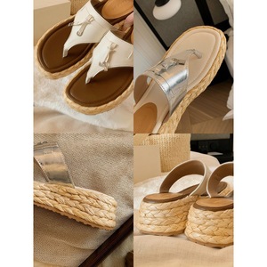 2026 Summer 6cm Platform Height Increasing <b>Slippers</b> for Women Versatile Tassel Buckle <b>Flip</b> <b>Flops</b> Straw Woven Sandals - Product Image 3
