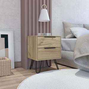 DB <b>Light</b> <b>Oak</b> 2-Drawer Rectangle Nightstand Modern Luxury Antique Bedroom Furniture for Home and Apartment Use - Product Image 1