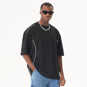 Camiseta informal personalizada <span class=keywords><strong>de</strong></span> alta calidad para hombre, longitud corta <span class=keywords><strong>de</strong></span> gran tamaño con nuevo diseño <span class=keywords><strong>de</strong></span> contraste <span class=keywords><strong>de</strong></span> corte <span class=keywords><strong>de</strong></span> arco <span class=keywords><strong>de</strong></span> retazos <span class=keywords><strong>de</strong></span> malla, estampado teñido liso - Product Image 3