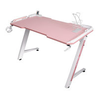 Table de jeu E-sport rose, bureaux d'ordinateur pour joueurs, bureau de jeu personnalisé blanc avec éclairage LED RVB
