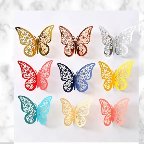 Çıkarılabilir lazer kesim içi boş kağıt 3D kelebek duvar Sticker düğün parti ev dekorasyon için