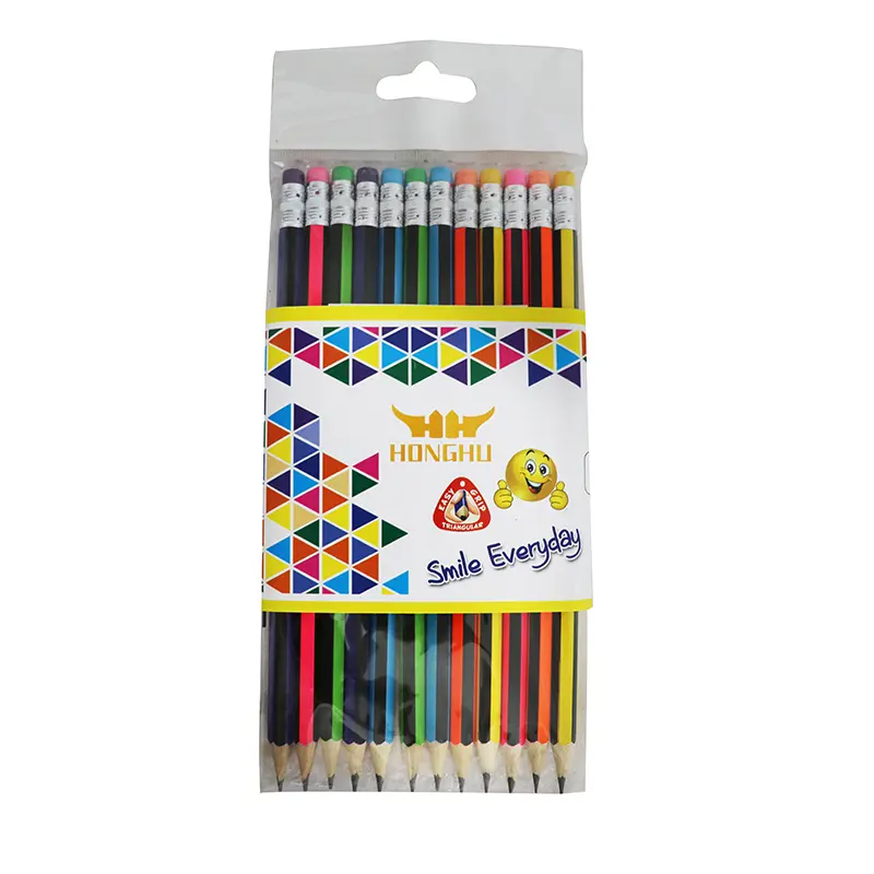 HONGHU 2.2mm HB 2B pencils strip pencil with eraser opp bag packing OEM logo Manufacture School Pencil Supplier HB Office