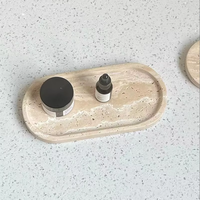 Plateau de douche en marbre travertin beige doré italien naturel, joli plateau ovale en pierre pour la décoration du comptoir de salle de bain