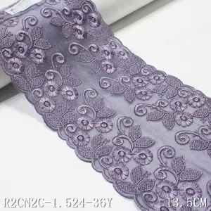 Organdy Polyester Fabric Thick 3D Flower Embroidery Lace 13cm Purple Mesh Lace