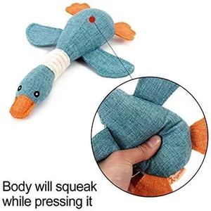 Jouets pour chiens en peluche couineurs à mâcher en denim et lin, en forme de canard, coloris beige, bleu, café, vente en gros fabricant - Product Image 6