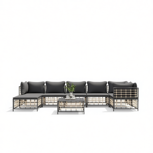 Ensemble de salon de jardin anthracite avec structure métallique, 6 places, mobilier d'extérieur contemporain - Product Image 1