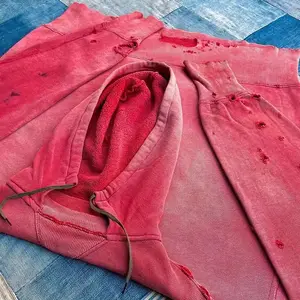 High Quality Custom Streetwear Mens Plain Hoodies Hommes Wholesale Cheap High Quality Oversized Washed Ripped Vintage Hoodie