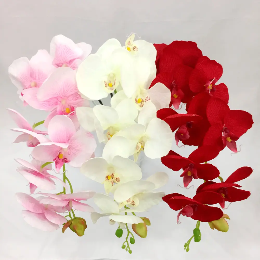 उच्च गुणवत्ता 8 सिर रेशम आर्किड लाल आर्किड कृत्रिम फूल घर सजावट के लिए