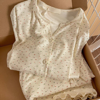 Pyjamas Printemps/Été/Automne - Cardigan en Soie à Manches Longues pour Femmes, Vêtements de Maison Décontractés, Ensemble Cartoon Populaire
