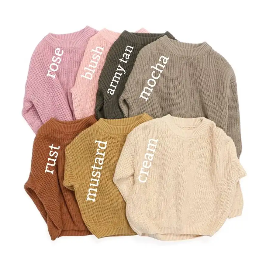 Hot Sale 100% Cotton O-Neck Solid Color Baby Girls Long Sleeve Jumpers Oversized Knitted Winter Kids Sweater