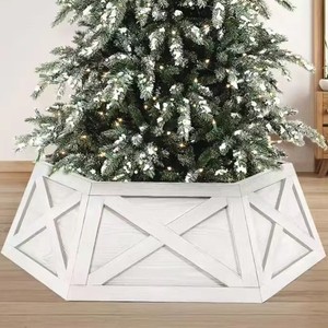 Wooden <b>Christmas</b> <b>Tree</b> Ring Hexagon Country Farmhouse Style Decorative <b>Base</b> <b>For</b> Indoor Outdoor Use - Product Image 1
