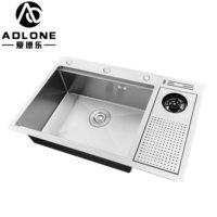 Robinet de cuisine Meiyu ADL-8050H en acier inoxydable brossé fait main, à un seul bac et deux trous, avec accessoires pour lave-tasses, garantie 5 ans