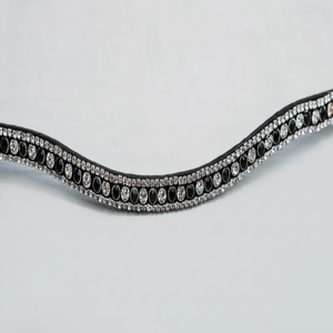 Diadema Decorativa para Caballo de Cuero Negro Premium con Tres Hileras de Cristales Brillantes Personalizados, Tamaño Completo - Product Image 1