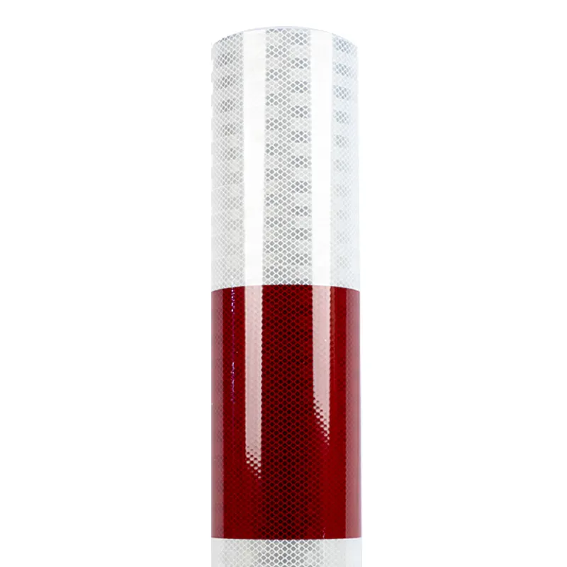 Pellicola riflettente in Twill rosso e bianco all'ingrosso pellicola riflettente a doppio colore incrociato per segnale di avvertimento del traffico
