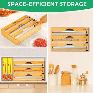 3-in-1 Bamboo Wood Plastic Wrap Dispenser 12-Inch Aluminum <b>Foil</b> & Parchment Paper Cling Wrap Cutter for <b>Kitchen</b> Bag Use - Product Image 5