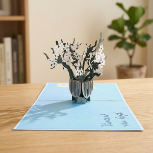 Carte de vœux artisanale Vietnam Blue Apricot Tree Pop, design floral personnalisé, 120x170mm, impression offset, papier, décoration intérieure - Product Image 2
