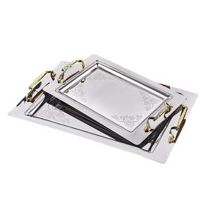 Bandeja de comida Rectangular de acero inoxidable, plato de plata dorada para servir arroz, elegantes bloques de cortar - Product Image 5