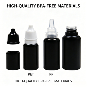 Flacon compte-gouttes en plastique PE noir 5ml-30ml avec bouchon sécurité enfant et opercule inviolable pour huiles essentielles, encre, <span class=keywords><strong>peinture</strong></span> artisanale, laboratoire et perruques - Product Image 6