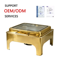 ORIX Réchaud de buffet de luxe doré à compartiments, capacité 6L, alimentation à l'alcool, économe en énergie, logo personnalisable, en acier inoxydable