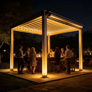 Pérgola Moderna Contemporánea <span class=keywords><strong>3x4</strong></span>, Pérgola 5x5m, Gazebo con <span class=keywords><strong>Techo</strong></span> de Láminas, Sistema de Drenaje, Cubierta para Jardín - Product Image 4
