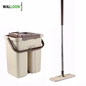 Flat Mop with Self-Washing and Squeeze Touchless BALAI Mop Flat Mop with Self-Washing Squeeze Drying Bucket