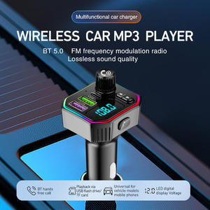 Accesorios portátiles para coche, reproductor de <span class=keywords><strong>MP3</strong></span> BT 5,0, llamada manos libres, transmisor FM inalámbrico para coche con luz ambiental de colores, para el coche, para el coche, para el año - Product Image 3