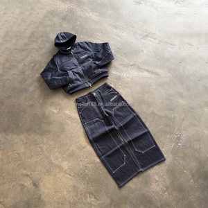 Custom Zipper Denim Jacket Pullover Coat and Jeans Pants Set 13 Oz Oversized Heavyweight Raw Denim Japanese Selvedge Jeans Set - Product Image 1