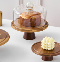 Support à gâteau avec dôme en verre, plateau à gâteau rond en bois d'acacia