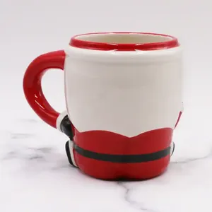 EXTRAWORLD Tasse à café en céramique rouge artisanale créative professionnelle avec motif de Père Noël en relief - Cadeau de Noël pour la décoration de la maison - Product Image 2