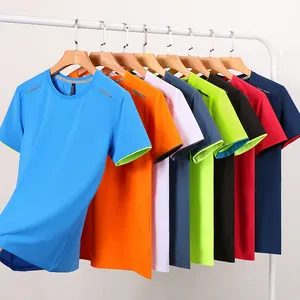 T-shirt de sport d'athlétisme pour hommes, coupe ample, t-shirts de course en Polyester, chemises d'entraînement élastiques à manches courtes pour hommes