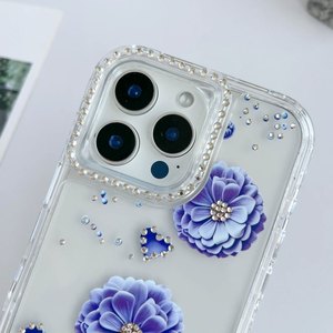 Hoa long lanh hoa thật sang trọng mới bán buôn đầy màu sắc chất lượng chống sốc Epoxy TPU khô cao trở lại mô hình điện thoại di động trường hợp - Product Image 4