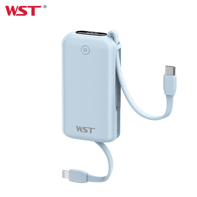 Wholesale WST 5000mah Portable Phone Power Bank Built in Cable Mini 5000mAh Power Bank with LED Digital Display for Outdoor